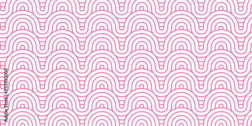 Abstract traditional geometric overlapping creative wave circle minimal lapping textile round vector texture. pink and white fabric element repeat swirl geometrical background.