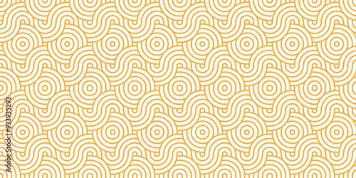 Abstract traditional geometric overlapping creative wave circle minimal lapping textile round vector texture. orange an brown fabric lapping element repeat swirl geometrical background.