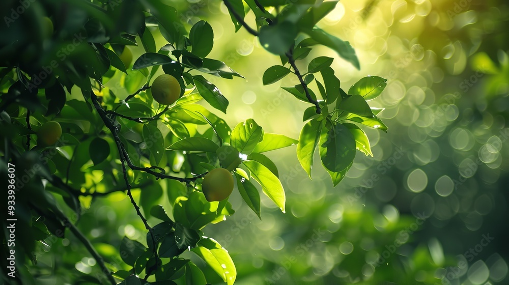 Obraz premium A lime green tree hangs from its branches, Generative AI.
