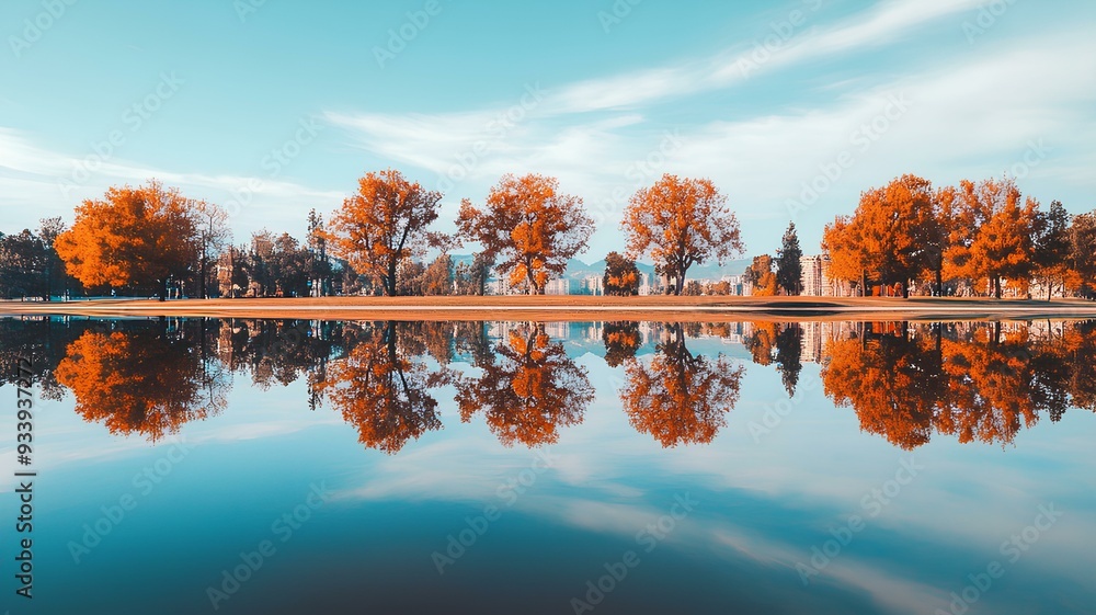 lake view with reflection of trees lake view with reflection of trees