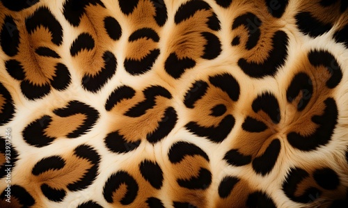 Leopard print pattern , close-up view of the distinctive spotted fur texture of a leopard  photo