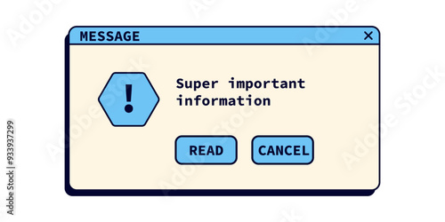 Computer retro message in blue color retro style. Error notification with information.