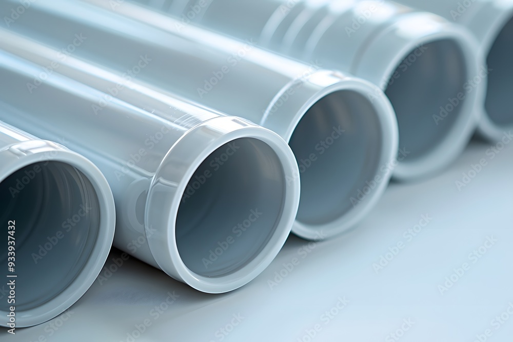 Fototapeta premium Close-Up of Smooth, White PVC Pipes in a Row