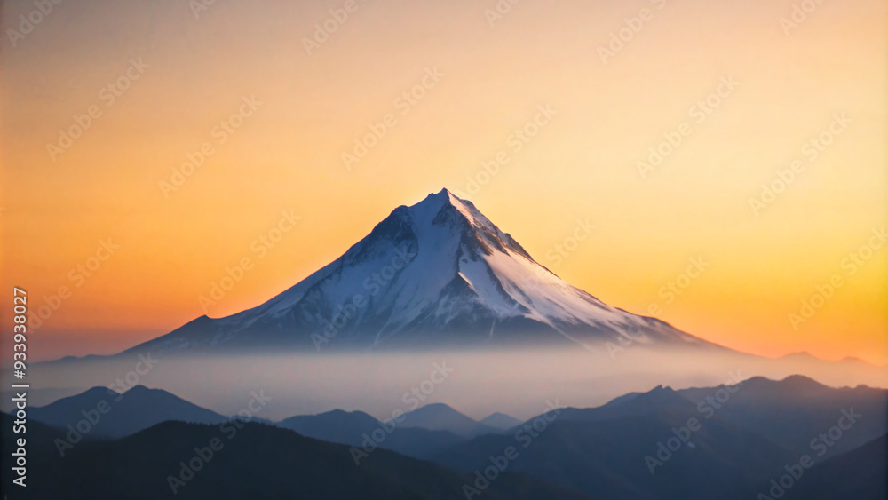 Minimalist background featuring a majestic single mountain peak amidst a breathtaking gradient sky Minimalist background featuring a majestic single mountain peak amidst a breathtaking gradient sky
