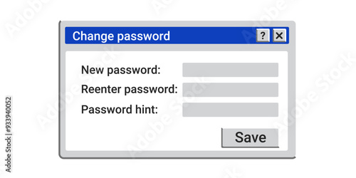 Change password window. Old registration interface. Reset user information. Retro Log in window.