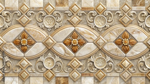 Elegant 3D elevation wall tile design featuring a natural stone vector pattern, blending ceramic tile texture with gemstone and limestone accents for a luxurious look.