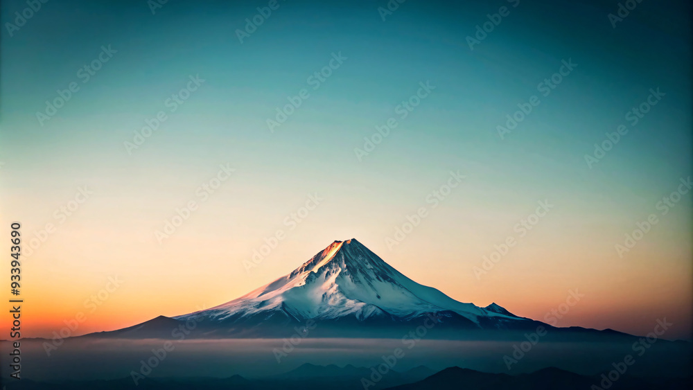 Minimalist background featuring a majestic single mountain peak amidst a breathtaking gradient sky
