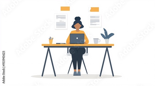 Ambitious Entrepreneur Starting Small Business at Organized Desk with Documents and Coffee Cup, Copy Space for Branding in Office Setting