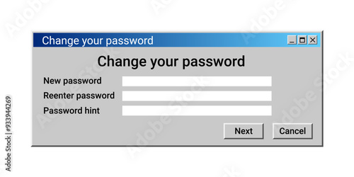 Change password panel. Change user data. System settings in grey color. Security options.