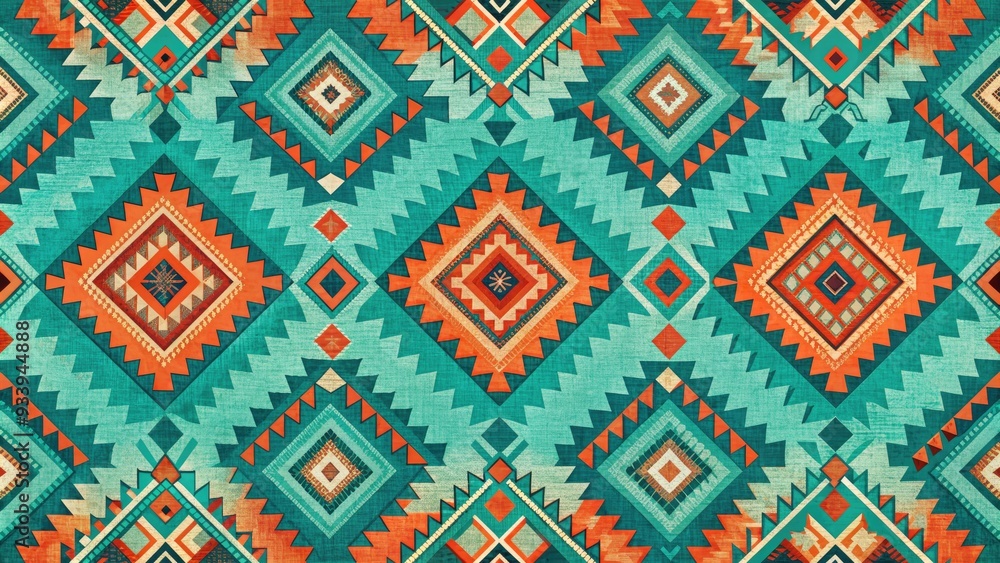 Vibrant turquoise and coral hues unfold in a stunning Southwest-inspired background with abstract geometric patterns, capturing the essence of desert landscapes and Native American flair. Vibrant turquoise and coral hues unfold in a stunning Southwest-inspired background with abstract geometric patterns, capturing the essence of desert landscapes and Native American flair.