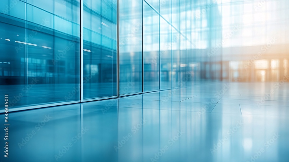 Modern Glass Wall in Business Office with Abstract Reflections and Copy Space on Left for Logos or Text Modern Glass Wall in Business Office with Abstract Reflections and Copy Space on Left for Logos or Text