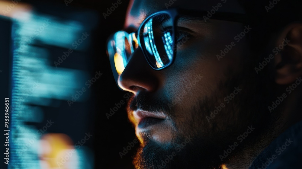 Man with Glasses Looking at a Computer Screen Man with Glasses Looking at a Computer Screen