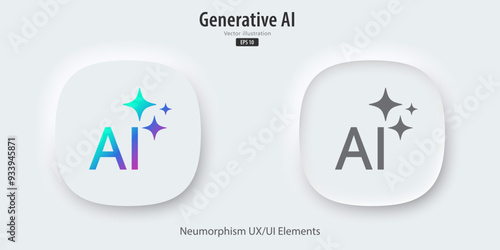 Modern AI generative button. AI is entered by a command prompt to generate ideas. Generatepress button in trendy neumorphic style for Apps, websites, interfaces. UI UX elements. Vector illustration.