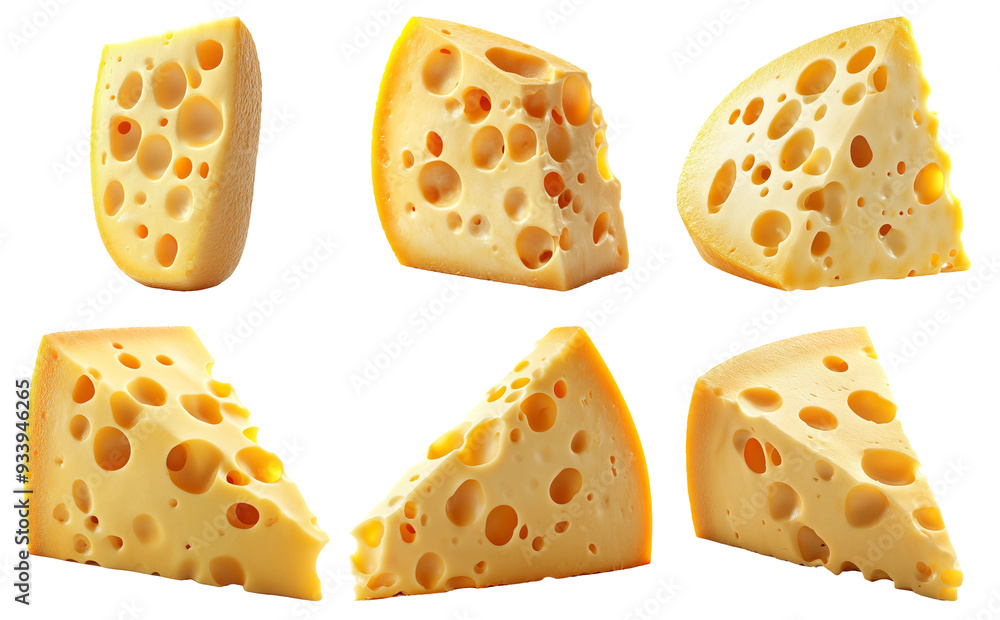 Swiss cheese slices with holes isolated on transparent background Swiss cheese slices with holes isolated on transparent background