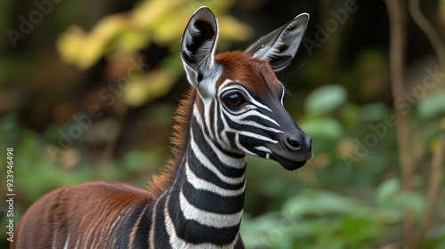 Close-up portrait of a Okapi, a mammal species native to the Democratic Republic of Congo photo