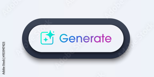 Modern AI generative button. AI is entered by a command prompt to generate ideas. Generatepress button in trendy neumorphic style for Apps, websites, interfaces. UI UX elements. Vector illustration.