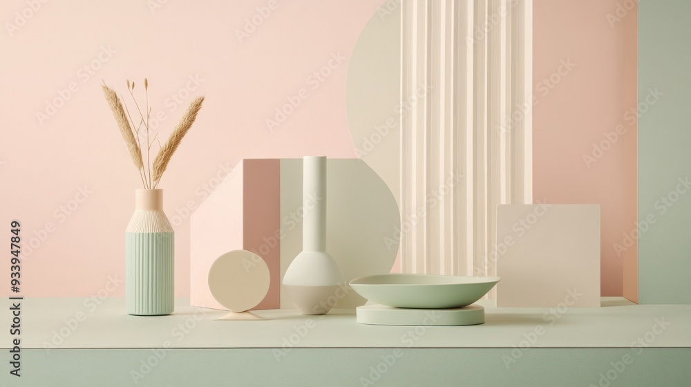 Minimalist Still Life with Pale Hues and Geometric Shapes Minimalist Still Life with Pale Hues and Geometric Shapes