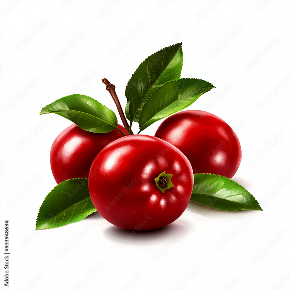 acerola fruits with leaves on a white background acerola fruits with leaves on a white background