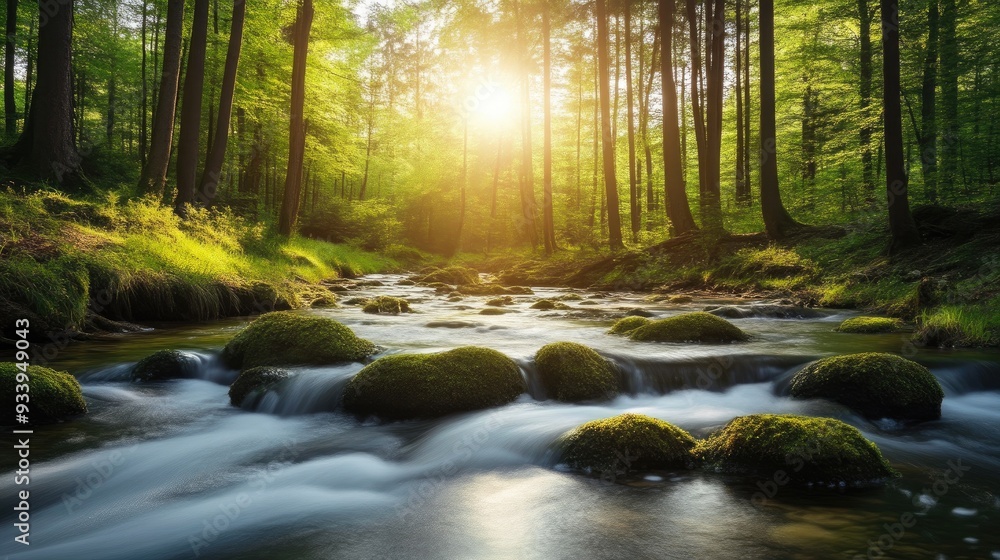 Serenity in Nature: Flowing Forest Stream and Moss Serenity in Nature: Flowing Forest Stream and Moss