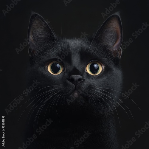 Realistic close-up of a black cats eyes glowing in the darkness