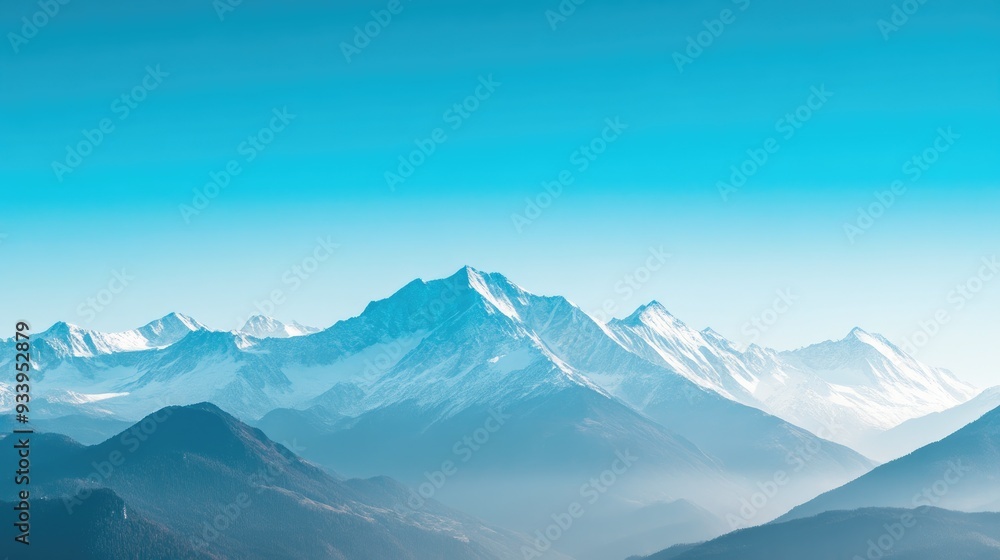 Impressive Mountain Range with Snow-Covered Peaks and Clear Sky Impressive Mountain Range with Snow-Covered Peaks and Clear Sky