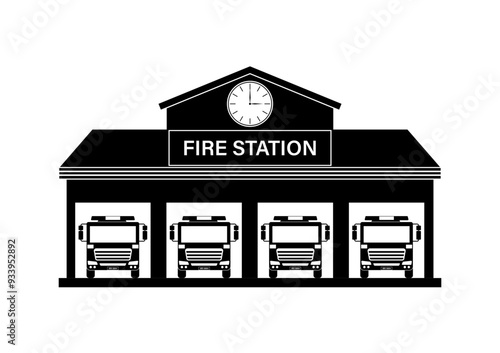 Fire Station Sign Symbol. Fire Department Building. Vector Illustration Isolated on White Background.  