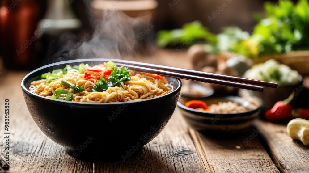Artisan Ramen Bowl with Chopsticks and Complementary Toppings Artisan Ramen Bowl with Chopsticks and Complementary Toppings