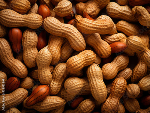 Attractive Top view peanuts on orange background