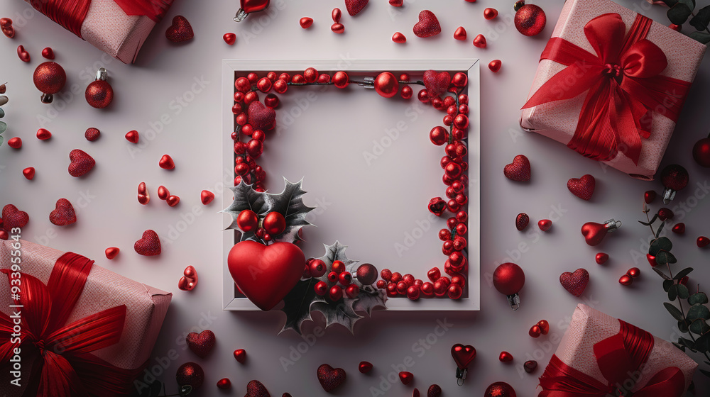 Simple. Minimalist, empty space in the middle of a picture frame in the form of Valentine's presents Simple. Minimalist, empty space in the middle of a picture frame in the form of Valentine's presents