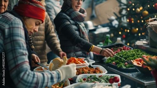 People Serving Food at a Buffet Table