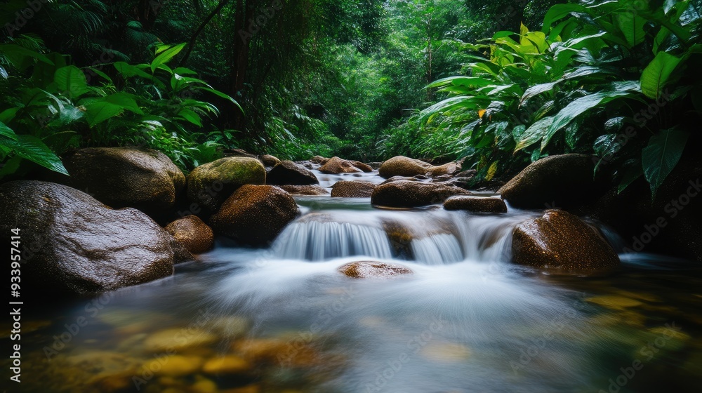 Picturesque Forest Stream with Clear Water and Rocks