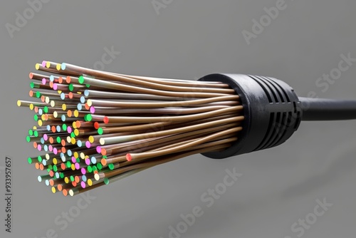 Electric screened cable with many wires isolated on grey