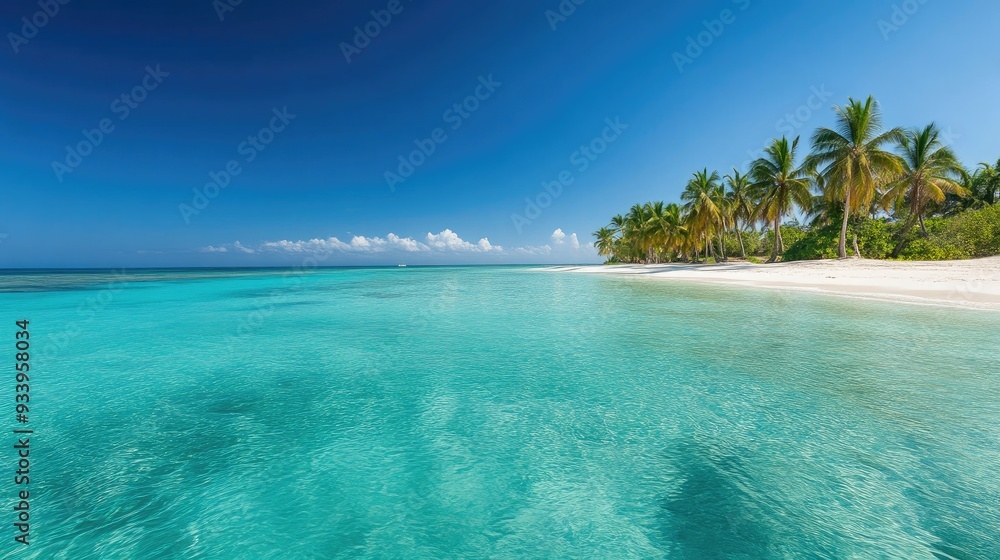 Enchanting Tropical Beach with Lush Palms and Clear Water Enchanting Tropical Beach with Lush Palms and Clear Water