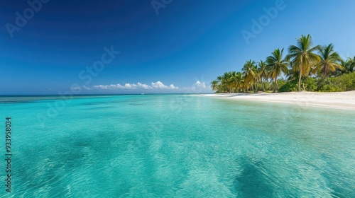 Enchanting Tropical Beach with Lush Palms and Clear Water