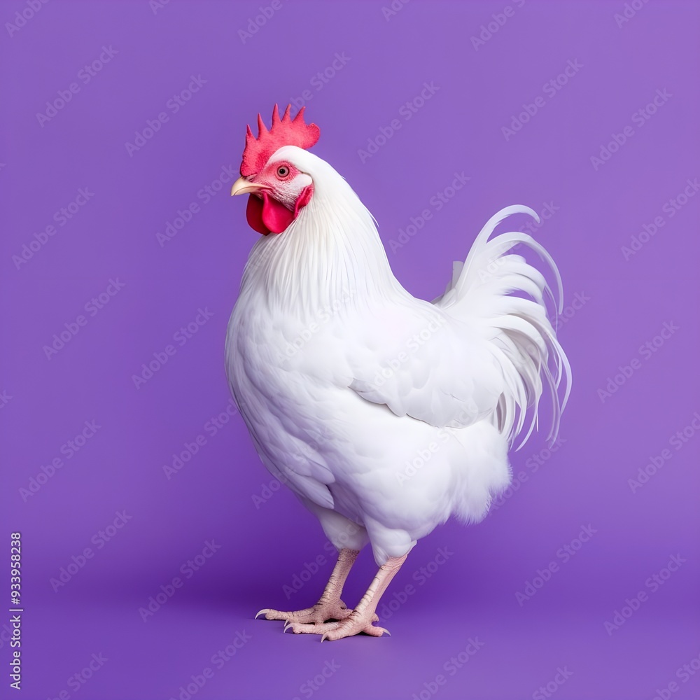 Fototapeta premium THE MODERN HEN ON A PURPLE BACKGROUND 1