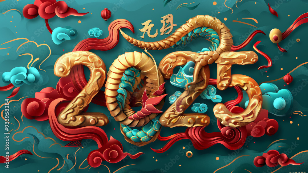 custom made wallpaper toronto digitalInscription "2025" in Chinese New Year style, stylized gold material