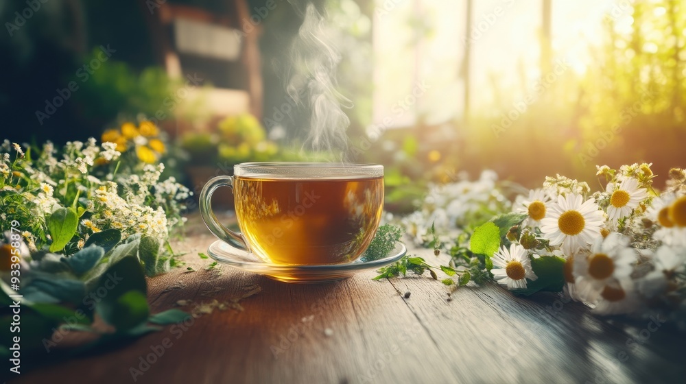 Steaming Herbal Tea with Fresh Herbs Steaming Herbal Tea with Fresh Herbs
