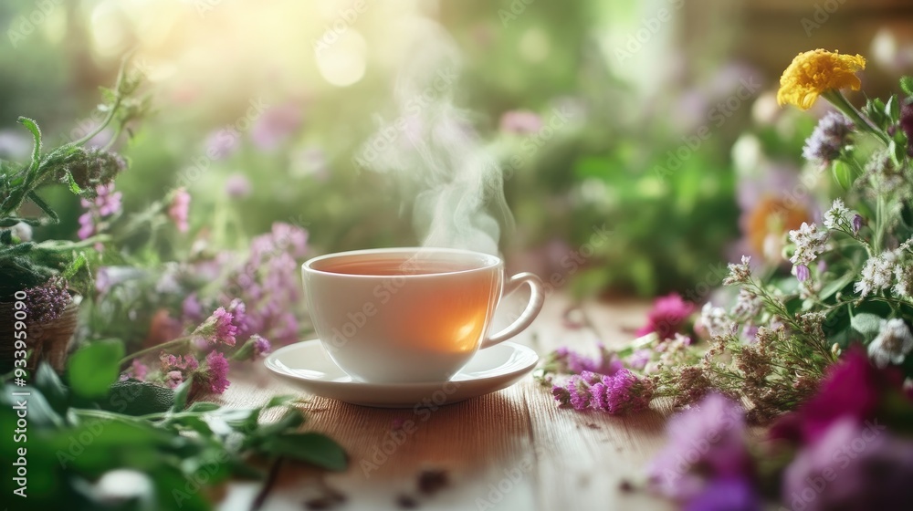 Fresh Herbs and Flowers with Herbal Tea Fresh Herbs and Flowers with Herbal Tea