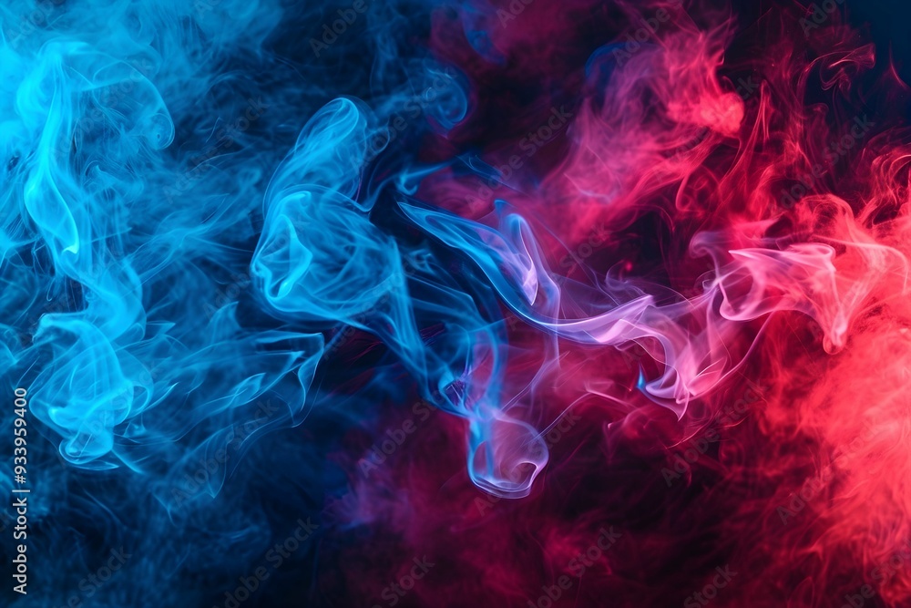 Fototapeta premium Multicolored mixed colors of blue and red neon smoke. and colorful explosions Abstract black dark background