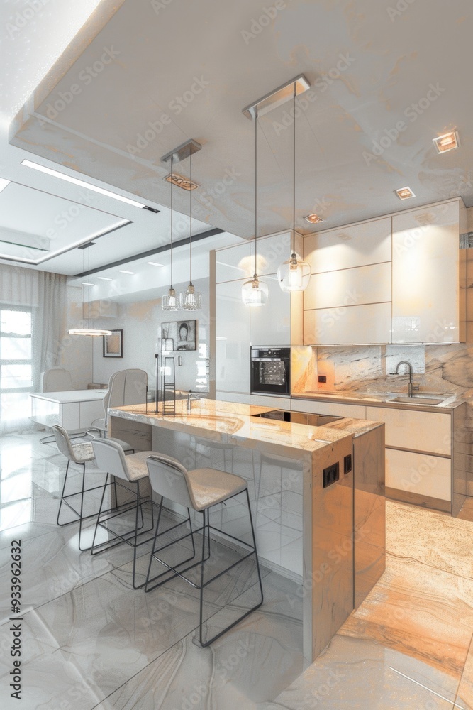 Modern Sleek Kitchen Design that Incorporates Ample Natural Light and Features Elegant Finishes Throughout Modern Sleek Kitchen Design that Incorporates Ample Natural Light and Features Elegant Finishes Throughout