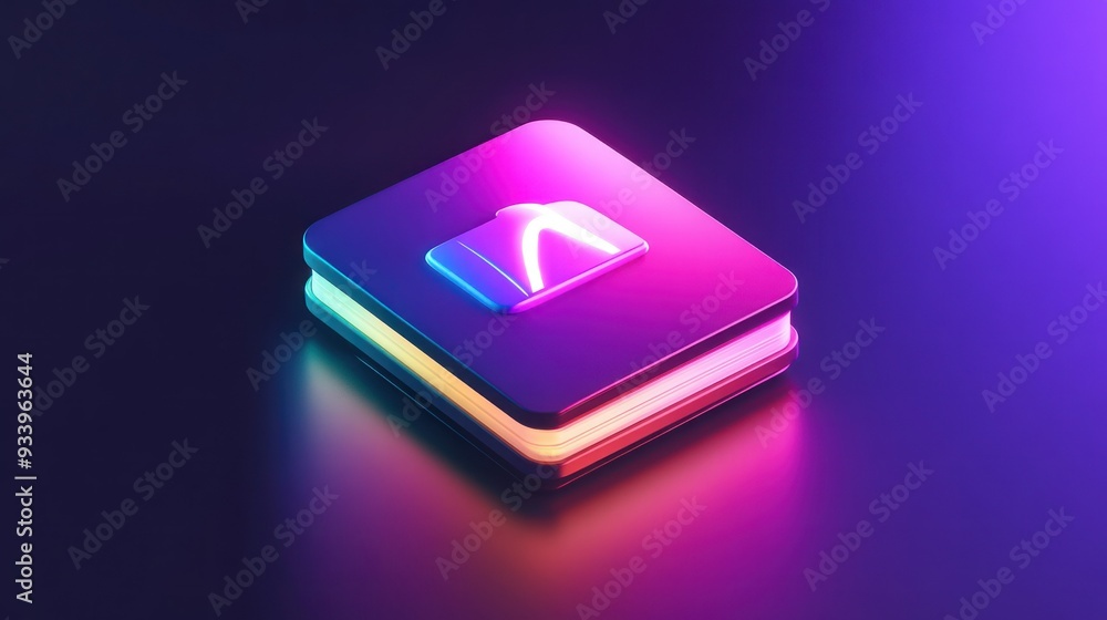 3D Neon Folder Icon on a Purple Background 3D Neon Folder Icon on a Purple Background