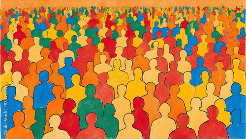 many silhouettes of different figures, diversity of people, created by a neural network. Colorful, painted, DEIB, Diversity, Equity, Inclusion, Belonging. Mutiracial. Reigion. Race. Ethnicity. photo