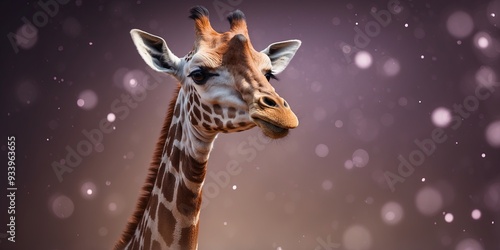 Giraffe wearing a ballet tutu on purple background. photo