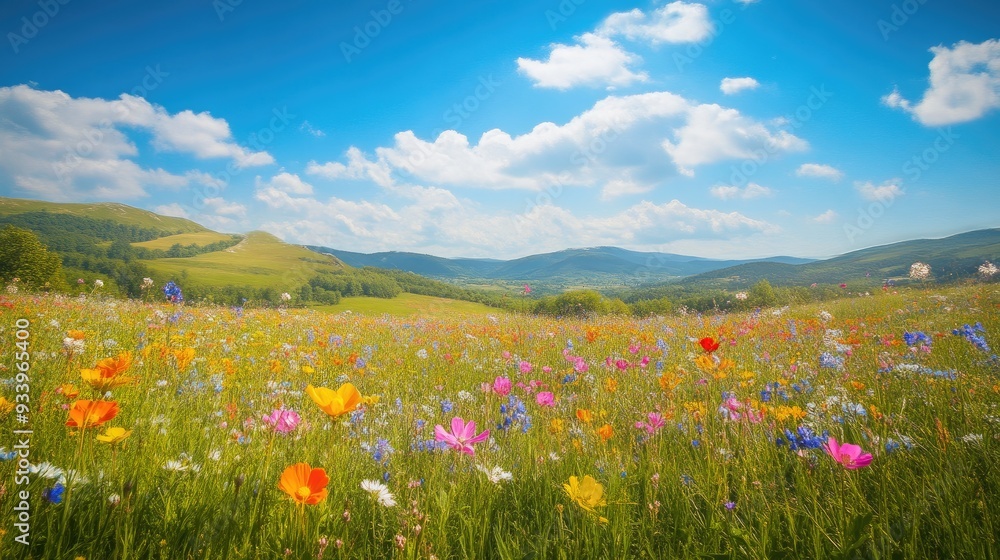 Spring Meadow with Colorful Wildflowers and Hills Spring Meadow with Colorful Wildflowers and Hills