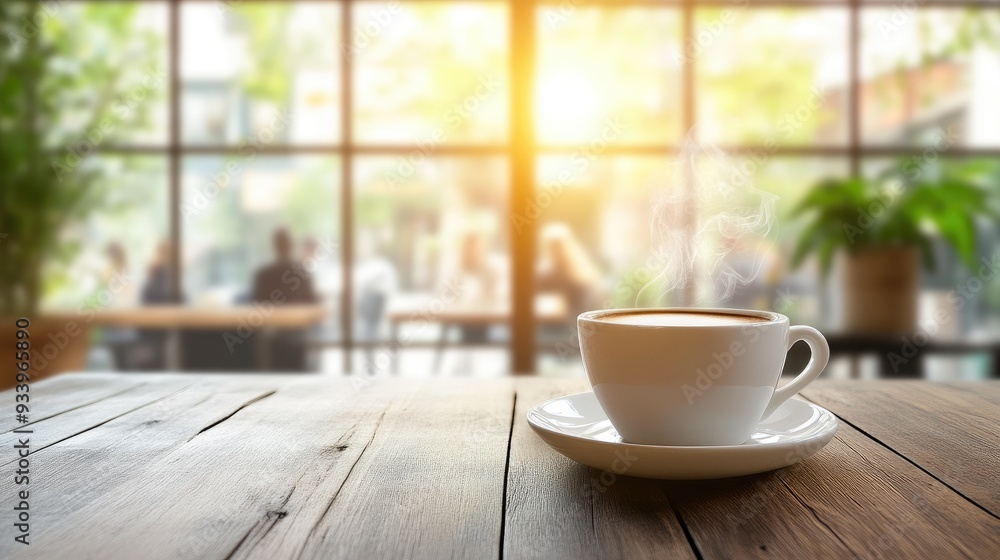 Serene Cafe Background with Window Light Serene Cafe Background with Window Light