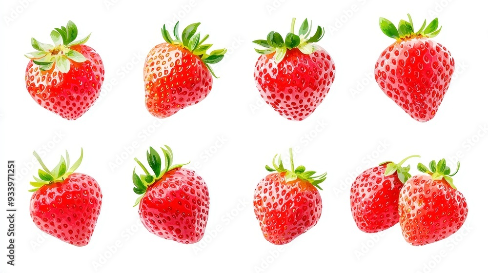 Vibrant Watercolor Strawberries, Hand-drawn illustration of juicy red strawberries, perfect for postcards, packaging, cards, logos, and summer-themed desserts, cheerful and inviting design. Vibrant Watercolor Strawberries, Hand-drawn illustration of juicy red strawberries, perfect for postcards, packaging, cards, logos, and summer-themed desserts, cheerful and inviting design.