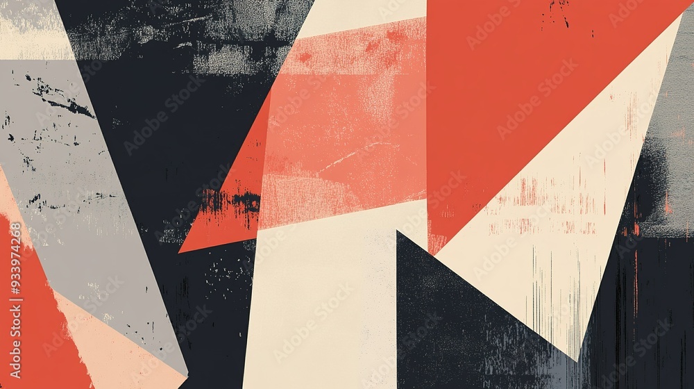 Naklejka premium Abstract geometric artwork featuring bold colors and dynamic shapes, creating a visually striking composition suitable for modern interior spaces