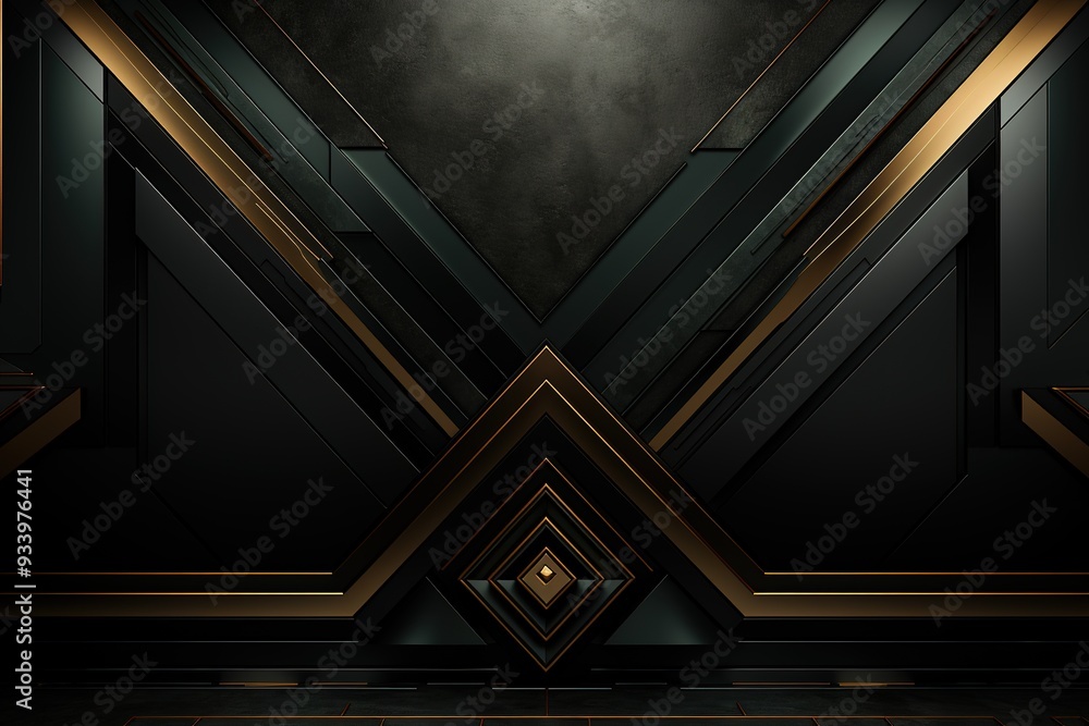Fototapeta premium Abstract geometric black and gold pattern background.