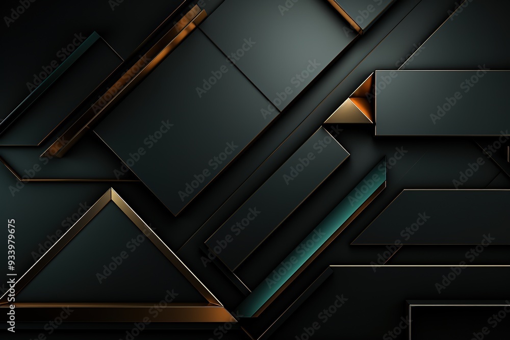 Abstract geometric black background with gold and teal accents. Abstract geometric black background with gold and teal accents.