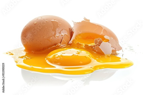 egg crack and yolk on white background